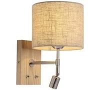HSTBLEOO Farmhouse Rustic Wood Wall Sconce Fabric Shade LED Reading Wall Light With On Off Switch Hardwired Vintage Bedroom(Wood Color)