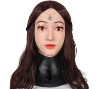 HSTBLEOO Maschera for la Testa in Silicone Realistico Viso Femminile a Testa Intera for Crossdresser Transgender Halloween Cosplay(Brown,Makeup)