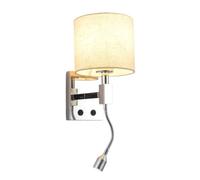 HSTBLEOO Mid Century Modern Chrome Wall Sconce With Fabric Shade Bed Reading Wall Mount Light With On/Off Switch Hardwire Bedside
