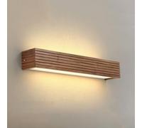 HSTBLEOO Nordic Classical Rustic Long Wood Wall Sconce Walnut Color Vintage Farmhouse Linear LED Wall Lamp(35CM,3000K warm white)