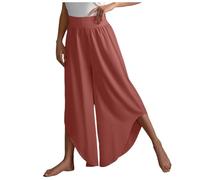Hsternexy Marlenehose - Pantaloni estivi da donna, casual, stile palazzo, eleganti, elasticizzati, da donna, a gamba larga, in tessuto, leggeri, a vita alta, per il tempo libero, Brick rosso, XXL