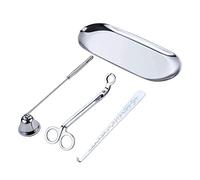 Hsthe Sea 4 Pezzi Set di Accessori per Utensili per Candele, Trimmer per stoppino, mestolo per stoppino, spegnicandela e Piatto per Vassoio portaoggetti per stoppino per Candela (Argento)