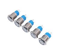 Hsthe Sea 5 PCS Interruttore a pulsante a scatto in metallo da 16 mm, interruttore impermeabile rotondo autobloccante a 4 pin con luce LED rossa per barca marina camion auto RV
