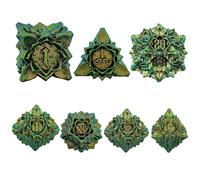 Hsthe Sea 7 Pezzi Leaf Design DND Dice DND Metal Dice Set Giallo Verde Dungeons And Dragons Dice, Dadi poliedrici Fatti a Mano Rpg D e D Giochi di Ruolo Dadi