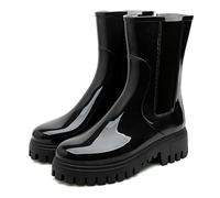 Hsttgsr Stivali da pioggia da donna impermeabili in gomma PVC stivali da giardino Chelsea stivali corti stivali plateau stivali antiscivolo elastici giardino fattoria, Nero , 40 EU