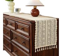 HSTWODE 1 runner da tavolo all'uncinetto, 30 cm x 80/120/150/180/210/240/270 cm, in pizzo bohémien, classica beige, per matrimonio, vintage, decorazione da tavolo per mangiare vacanze (altezza 1,30 x