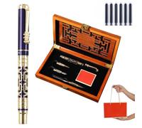 HSTWODE 1 set di penne stilografiche dorate, larghezza piuma, con cartucce d'inchiostro in confezione da 6, convertitore di inchiostro ed elegante penna stilografica in metallo, rivestimento oro (set