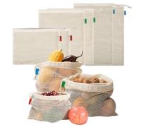 HSTWODE 6 sacchetti per frutta e verdura, a rete, riutilizzabili, in cotone, senza plastica, per la spesa, per la frutta, per il pane, lavabili, beige., 2×S+2×M+2×L, Modernità