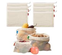 HSTWODE 6 sacchetti per frutta e verdura, a rete, riutilizzabili, in cotone, senza plastica, per la spesa, per la frutta, per il pane, lavabili, beige., 6×S(28*20CM), Modernità