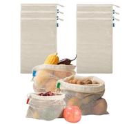 HSTWODE 6 sacchetti per frutta e verdura, a rete, riutilizzabili, in cotone, senza plastica, per la spesa, per la frutta, per il pane, lavabili, beige., 6×L(28*43CM), Modernità