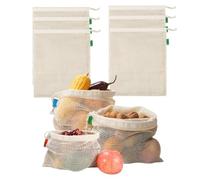 HSTWODE 6 sacchetti per frutta e verdura, a rete, riutilizzabili, in cotone, senza plastica, per la spesa, per la frutta, per il pane, lavabili, beige., 6×M(28*33CM), Modernità