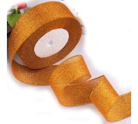 HSTWODE Nastro decorativo per regali, in chiffon, 4 cm x 22 m, per festival, battesimo, Natale, compleanno (arancione + oro glitter)