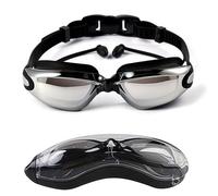 HSTWODE - Occhialini da nuoto ottici con visione, monoblocco, con tappi per le orecchie, diottrie: da -1,5 a -8,0, protezione anti-appannamento, naselli intercambiabili (nero |-3.0)