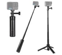 HSU 25"/64cm Selfie Stick Treppiede per Go Pro, Portatile SelfieStick Compatibile con Osmo Action e Insta 360, Action Cam 2 in 1 Mini Maniglia Supporto/Accessori da viaggio