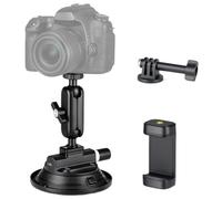 HSU Supporto a ventosa da 3.9in / 9,8 cm con braccio magico a testa sferica | Supporto per action camera con supporto per telefono per Go Pro/Osmo Action/Insta 360, montaggio sul parabrezza o sul