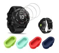 Hsupez 4 pellicole protettive per lo smartwatch e 4 tappi antipolvere in silicone, pellicola protettiva per display per Fenix 7 Pro Solar, proteggere lo schermo e la porta di ricarica, per Fenix 7 Pro