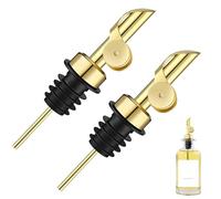 HSUYUN Beccuccio Olio per Bottiglia, Set da 2 Pezzi Versatori per Bottiglie, Acciaio Inossidabile Dorato Tappo Dosatore Olio, Adatto per Vino, Liquidi Aromatici Domestici e Olio D'oliva