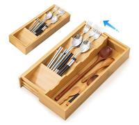 Hsyan Organizer Casetti Cucina Estensibile, Porta Posate Cucina Cassetto Legno Regolabile, Espandibile Organizer Posate da Cassetto Legno