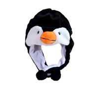 HSYWSH Pinguino Peluche Berretto Peluche Cappello con Paraorecchie Animale Peluches Berretto Caldo Peluches Inverno Caldo Inverno Festival Cosplay Adatto Ragazzi Ragazze (Nero A)