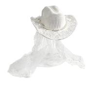 Hsyzygian Cappello da sposa con perle e velo floreale per matrimonio occidentale, elegante cappello fedora per cerimonia fotografica, cappello a tesa larga da donna