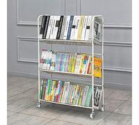 HTDRE Metal Rolling Book Cart with Wheels - Moveable Bookshelf Organizer for Office, Classroom, Library, Study Room - Multifunctional Storage Trolley Bookcases