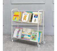 HTDRE Rolling Book Cart, Moveable Bookshelf Organizer, Metal Shelving with Wheels, Multifunctional Storage Trolley Bookcases for Office, Classroom, Library, 3-Floor Design
