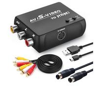 HTDYOO S Video RCA a HDMI Converter con cavo RCA + cavo Svideo + cavo USB, S-Video AV a HDMI Converte Compatibile per PAL/NTSC per TV/PC/PS1/PS2/STB/Xbox/VHS/VCR/DVD
