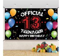 HTDZZI Decorazione per 13° compleanno per ragazzi e ragazze, striscione per 13° compleanno, cartello ufficiale per 13° compleanno, decorazione per cabina fotografica, tessuto, 1,9 x 1,1 m
