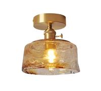 HTERWQEA Brass Ceiling Lamp Nordic E27 Semi Flush Mount Light Amber Glass Close to Ceiling Small Chandelier Lighting Fixture for Hallway Kitchen Entryway Loft Stairs Farmhouse