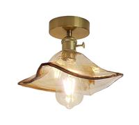 HTERWQEA Brass Ceiling Lamp Nordic E27 Semi Flush Mount Light Amber Glass Close to Ceiling Small Chandelier Lighting Fixture for Hallway Kitchen Entryway Loft Stairs Farmhouse