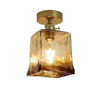 HTERWQEA Brass Ceiling Lamp Nordic E27 Semi Flush Mount Light Amber Glass Close to Ceiling Small Chandelier Lighting Fixture for Hallway Kitchen Entryway Loft Stairs Farmhouse