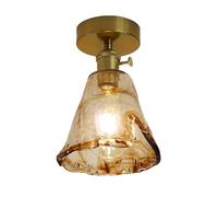 HTERWQEA Brass Ceiling Lamp Nordic E27 Semi Flush Mount Light Amber Glass Close to Ceiling Small Chandelier Lighting Fixture for Hallway Kitchen Entryway Loft Stairs Farmhouse