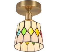 HTERWQEA Mediterranean Style Semi Flush Mount Ceiling Lamp 5.5 Inch Stained Glass Ceiling Lighting Fixture Fixture with E26 Base Close to Ceiling Lighting for Bedroom Hotel Corridor Hallway