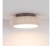 HTERWQEA Modern Farmhouse Ceiling Light 7.8 Inch Yellow Travertine Stone and Wood LED Flush Mount 18W 3000K for Hallway Stairway Entryway Bedroom Lighting