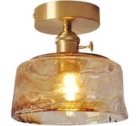 HTERWQEA Nordic Ceiling Light Fixture with Amber Glass Shade Brushed Brass Ceiling Lights Small E26 Semi Flush Mount Ceiling Lighting for Farmhouse Kitchen Entryway Loft Stairs(D)