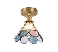 HTERWQEA Nordic E27 Hammered Glass Ceiling Light Gold Semi Flush Mount 7.9in Mediterranean Stained Glass Ceiling Lamp for Bedroom Entryway Close to Ceiling Lighting Fixture