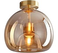 HTERWQEA Nordic Semi Flush Mount Ceiling Lighting Gold Ceiling Light Fixture with Smoky Gray/Amber Globe Glass Shade Modern E26 9.8in Ceiling Lights for Entryway Kitchen Corridor(Gold)