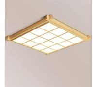 HTERWQEA Nordic Square Wood LED Ceiling Light 18.9 Inch Dimmable Flush Mount Chandelier with Remote Control for Modern Bedroom and Living Room Lighting
