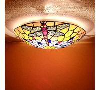 HTERWQEA Stained Glass E27 Dragonfly Ceiling Light Semi Flush Mount Vintage Ceiling Lamp Mini Chandeliers for Entryway Living Room Bedroom Lighting Fixture