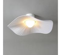 HTERWQEA White LED Semi Flush Mount Ceiling Light Ribbed Fabric 23.6in Ceiling Lamp Modern Chandelier 12W Close to Ceiling Lighting Fixture Bedroom Restaurant