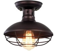 HTERWQEA Wire Cage Ceiling Light Fixture Industrial Semi Flush Mount Ceiling Lamp Retro Dome E26 Black Pendant Lights for Aisle Corridor Living Room Foyer Balcony Hallway Bedroom(Brown)