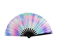 HTFTOIO Ventaglio pieghevole da 33 cm, grande, per rave cinese/giapponese, gradiente colorato, riflettente, pieghevole, per musica, festival, danza, idea regalo (B)