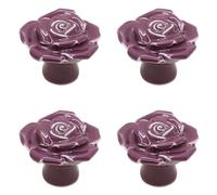 HTGAOO Pomelli in Ceramica, pomelli for Porte, 4 Pezzi Pomelli in Ceramica a Forma di Fiore con Rose Pomelli for mobili Pomelli for Porte Maniglia Moderna for cassettiera (Rosso)(Purple)