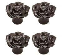HTGAOO Pomelli in Ceramica, pomelli for Porte, 4 Pezzi Pomelli in Ceramica a Forma di Fiore con Rose Pomelli for mobili Pomelli for Porte Maniglia Moderna for cassettiera (Rosso)(Black)