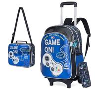 HTgroce 3pcs Trolley per Zaino scuola Bambino Elementare Viaggio Scuola Media Zaino Con Ruote Con Borsa per la Merenda e Astuccio per le matite