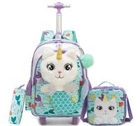 HTgroce 3pcs Zaino Trolley con Scuola Elementare Bambina Zaino Con Trolley Con Borsa Per La Merenda E Astuccio Per Le Matite