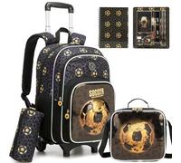 HTgroce Set 5 Pezzi Zaino Trolley Scuola Elementare Bambino Staccabile - Ergonomico Zaino Trolley Ragazzo Tema Calcio - Include Diario e Set Cancelleria Scuola