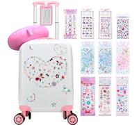HTgroce Set Valigia Bambina DIY Diamond Painting - Trolley Rigido con Cuscino per il Collo e Etichetta - Bagaglio a Mano 4 Ruote 360° - Regalo per Viaggi