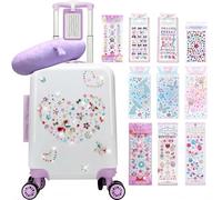 HTgroce Set Valigia Bambina DIY Diamond Painting - Trolley Rigido con Cuscino per il Collo e Etichetta - Bagaglio a Mano 4 Ruote 360° - Regalo per Viaggi