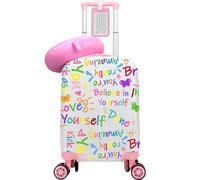 HTgroce Set Valigia Bambina DIY - Trolley Rigido con Cuscino per il Collo e Etichetta - Bagaglio a Mano 4 Ruote 360° - Regalo per Viaggi